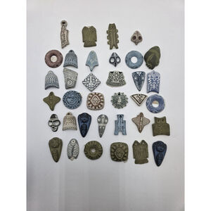 35 New Old Stock Ceramic Pottery Pendants Tribal Ancient Style Craft Supply